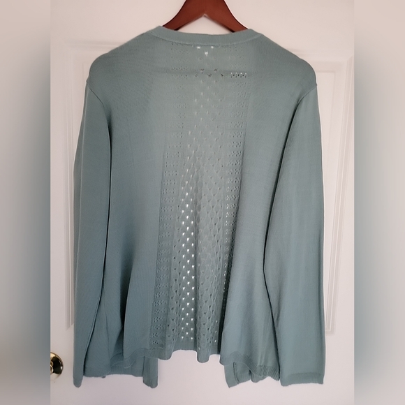 Maurices Size XL Open Cardigan Light Green Pointelle Stitch Detail Back Long Slv - Picture 2 of 12